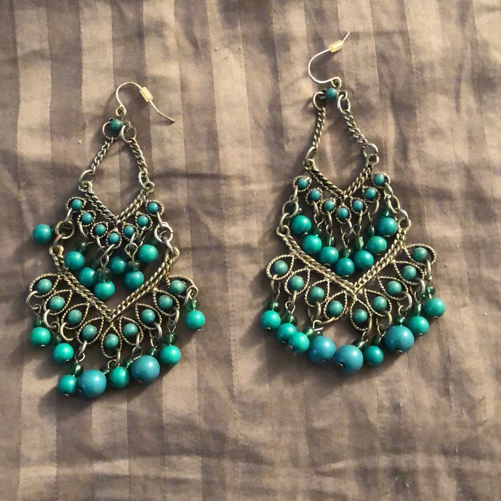 Green dangle earrings